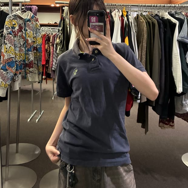 S)아베크롬비 앤 피치 자수 로고 네이비 카라 반팔