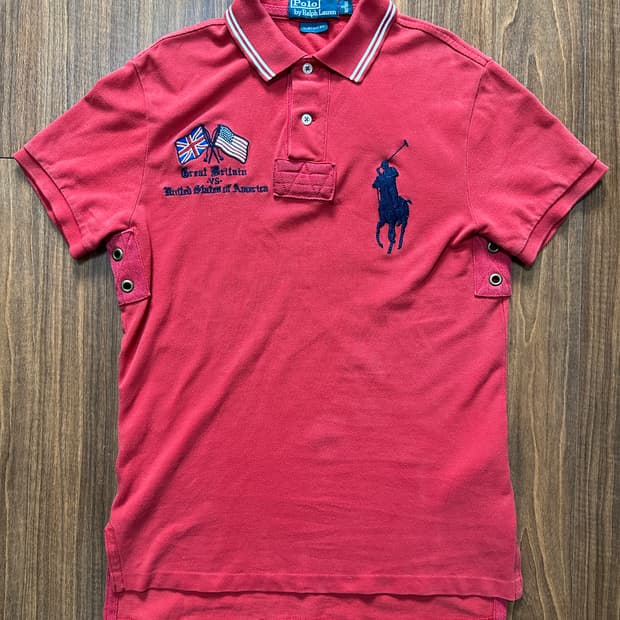 (S) 폴로 빅포니 성조기 영국 국기 레드 카라티 치프키프