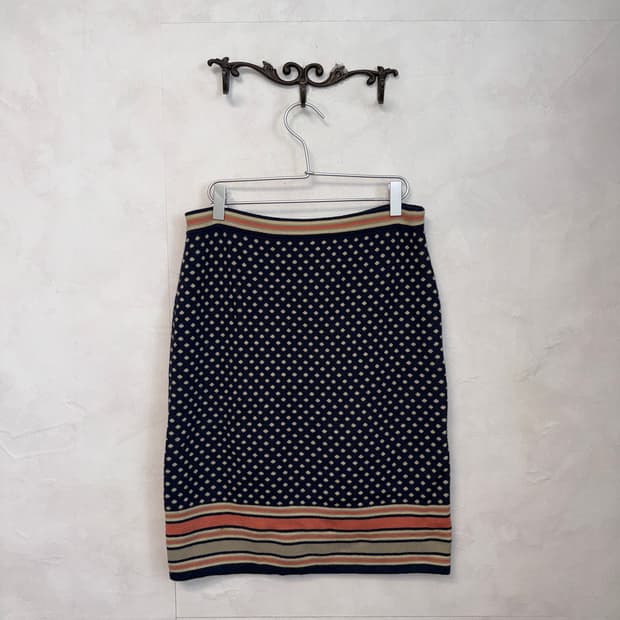 Navy coral dot stripe knit skirt