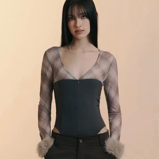플리즈노팔로우 바디수트 Etta Check Bodysuit
