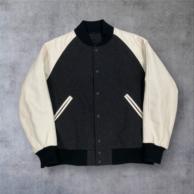 유니클로 믹스 컬러 울 레더 스타디움 바시티 자켓