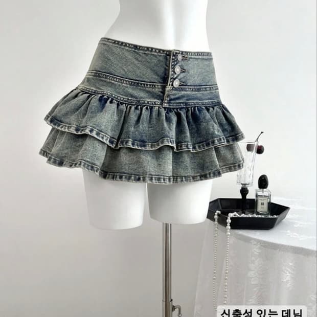 [새상품] 쉬인 러플 데님미니스커트 XS