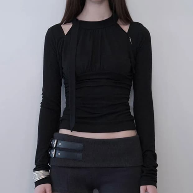 데니오 레이어드 스카프 셔링탑