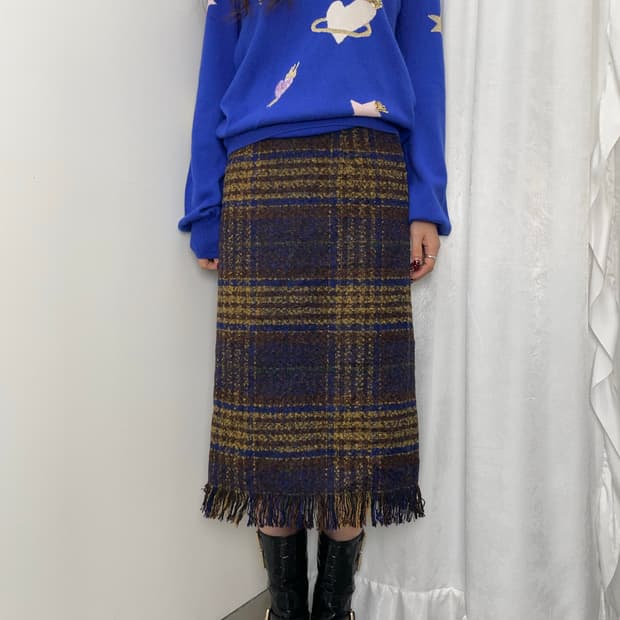 vintage 울 프린지 스커트