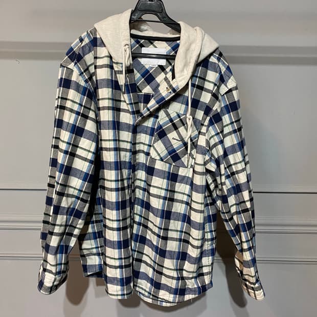 커버낫 후드 체크 셔츠 남방 L
