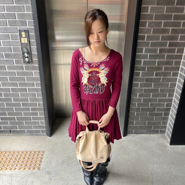 Jouetie 앤젤 코튼 원피스 버건디