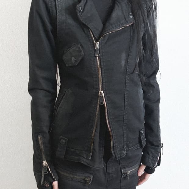 피에르발망 14SS 왁스코팅 멀티지퍼 바이커자켓