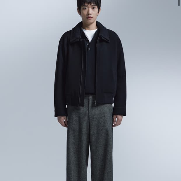 넌블랭크 니트 칼라 울블렌드 숏자켓 블랙 L