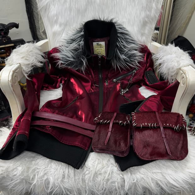 Midas 00s vkei satin red fur jacket