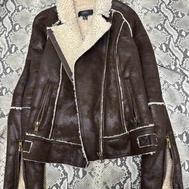 [MNG] Brown Fleece Detail Rider Jacket