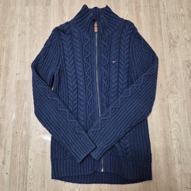 타미힐피거 데님 여성 꽈배기 니트집업