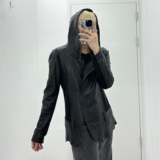 Asymmetric drape sheepskin leather jacke