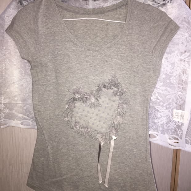 하트 프릴 리본 빈티지 반팔