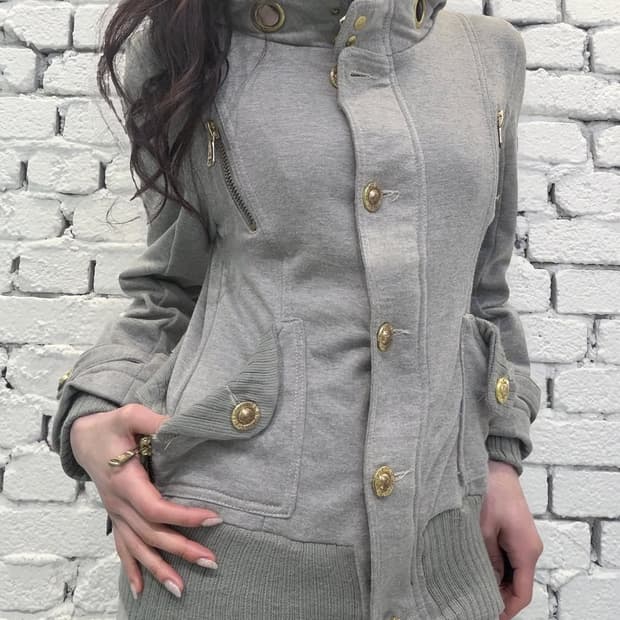 Gold Button Hooded Knit Jacket
