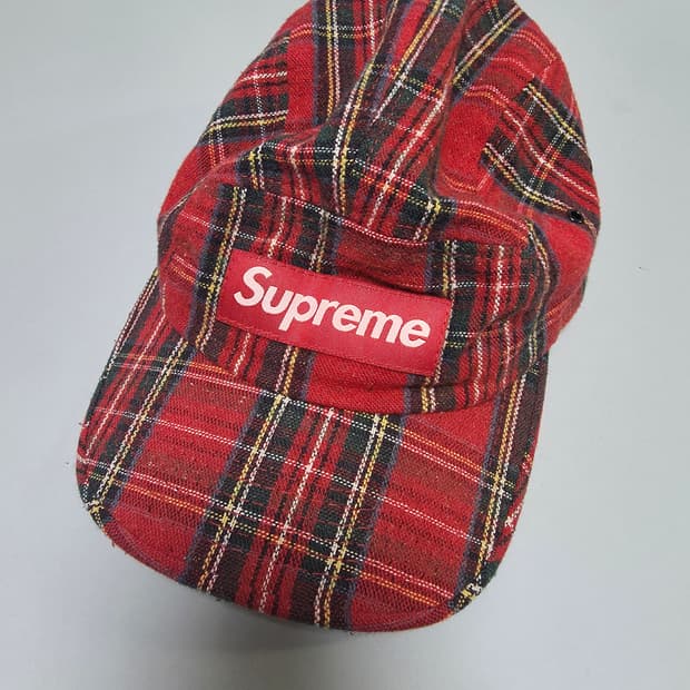 슈프림 08fw 타탄 체크 캠프캡 레드