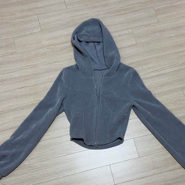 (실착2회) 크롭 골지 후드집업