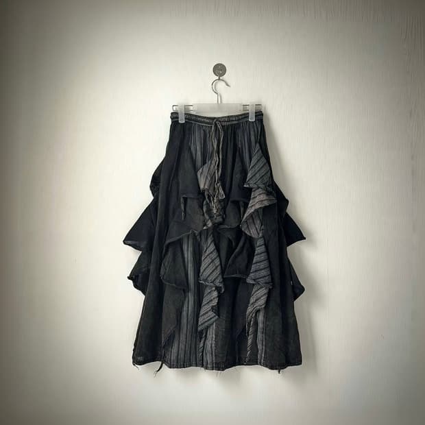 아카이브 패치워크 그런지 히피 니혼진 갸루 레이어드 셔링 롱스커트 치마