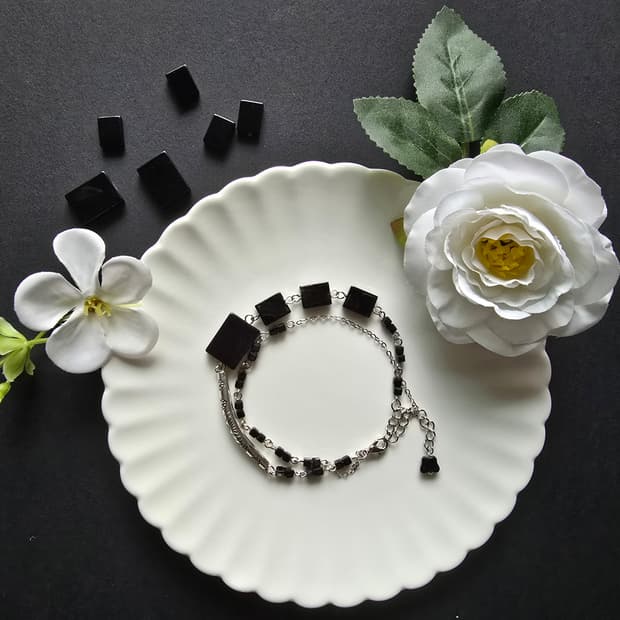 오닉스  사각 두줄 팔찌