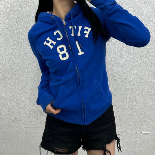 아베크롬비 센터로고 블루 후드집업 S