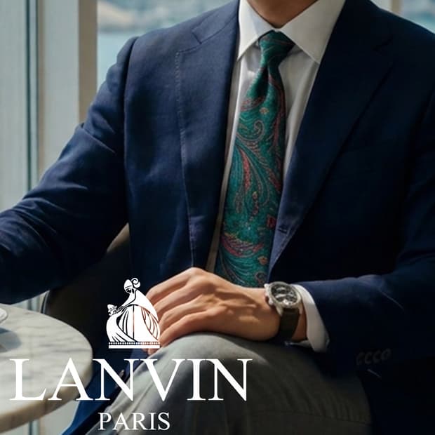 LANVIN 랑방 실크 그린 페이즐리 넥타이 9.5cm A+등급 E113