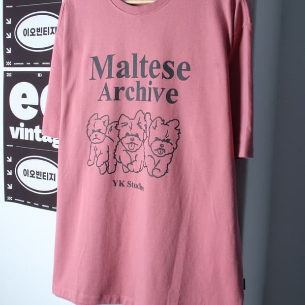 (XL-2XL) 와이케이 반팔 티셔츠 강아지프린팅 핑크 키치-H34952