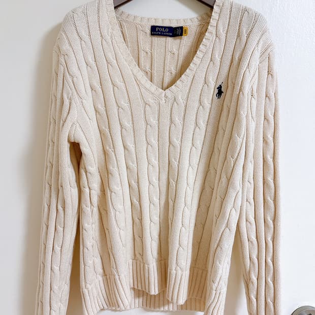 폴로 랄프로렌 케이블 니트 아이보리 브이넥 s사이즈