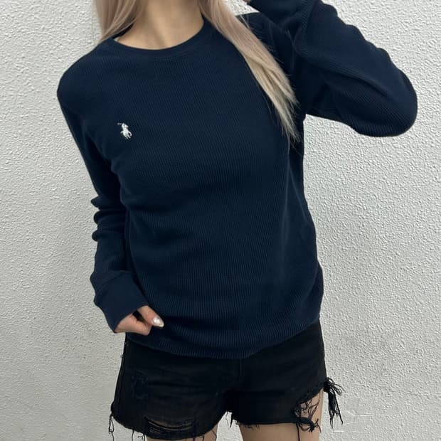 폴로 랄프로렌 화이트포니 네이비 와플 롱슬리브 M