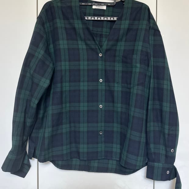 톰보이 그린 체크 셔츠 블라