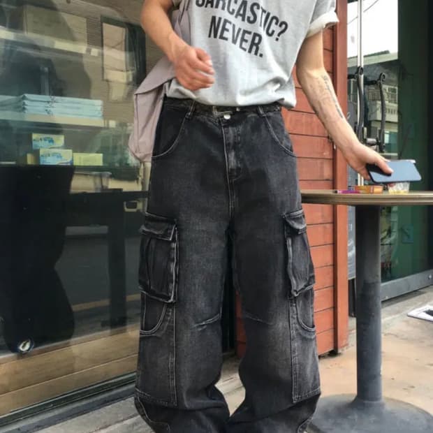 흑청 카고데님팬츠