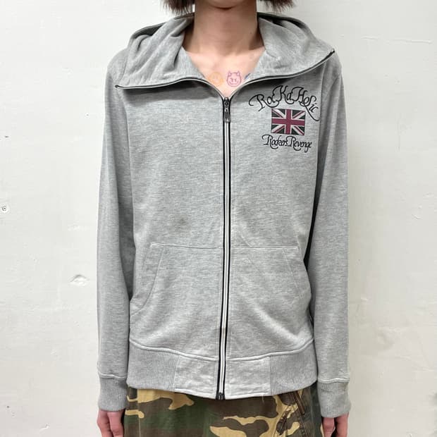  American flag high neck gray hooded