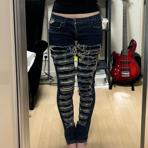 Selvage 디스트레스드 스키니진 펑크 락시크