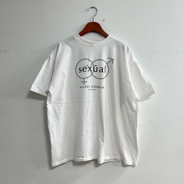 빈티지 90s 미셸 제르망 Sexual 화이트 반팔 티셔츠