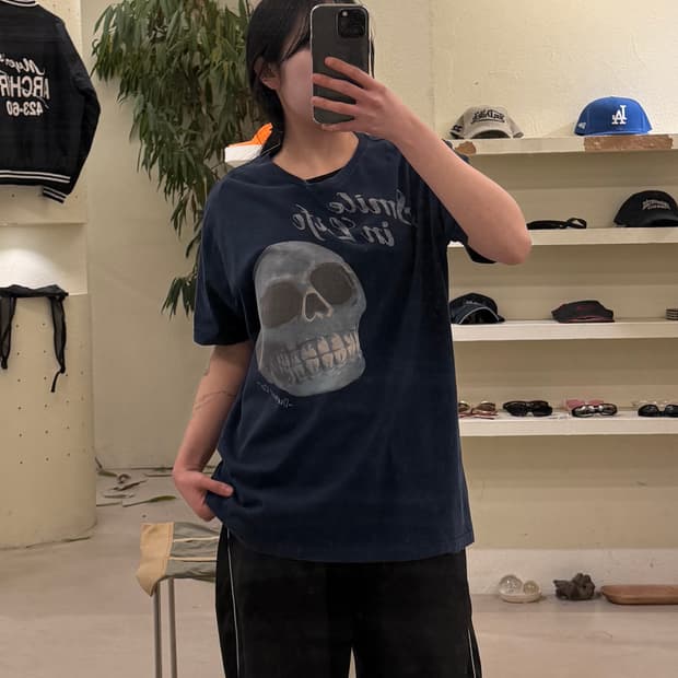 디젤 스컬 프린트 반팔 티셔츠 네이비 U407