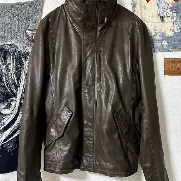 Solid Homme 램스킨 하이넥 히든후드 레더자켓 (샘플) 아카이브