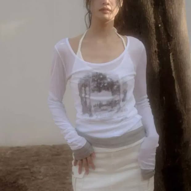 애즈온 포레스트 레이어드 티 FOREST LAYERED T white