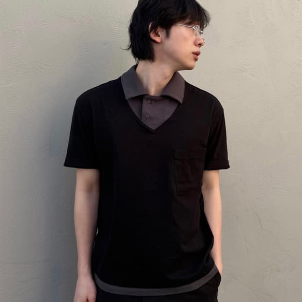 미세키서울맨 Layered pk t-shirt BLACK