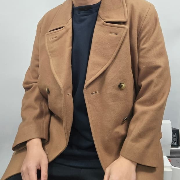 CHAPS 챕스랄프로렌 더블 브레스트 울 코트 브라운