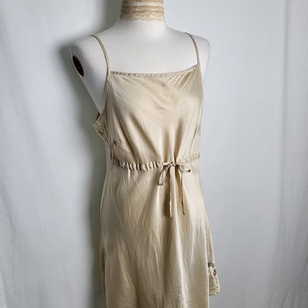 빈티지 아이보리 브라운 슬립 드레스
