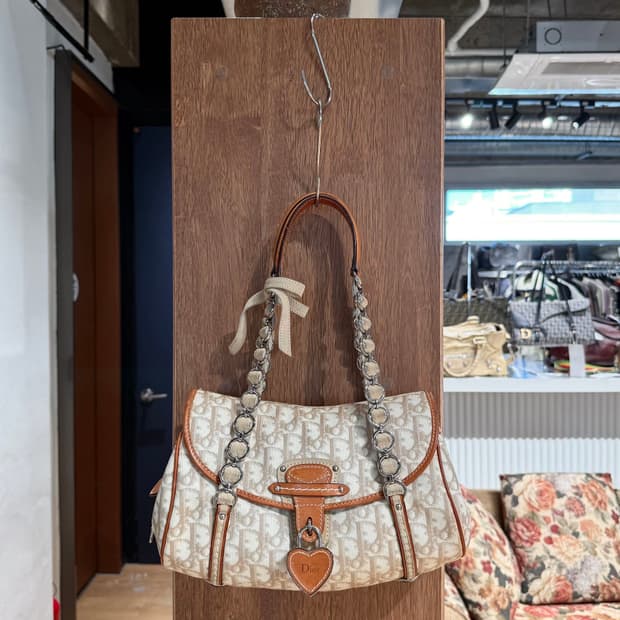 크리스찬 디올 베이지 로맨틱 트로터 숄더백 