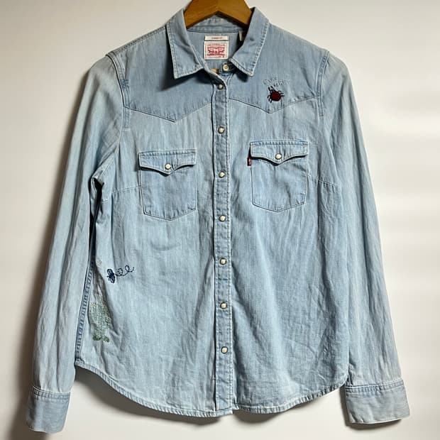 리바이스 자수 연청 웨스턴 데님 셔츠 남방 M