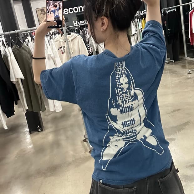 Hysteric Glamour Guitar girl 데님 프린팅 반팔티