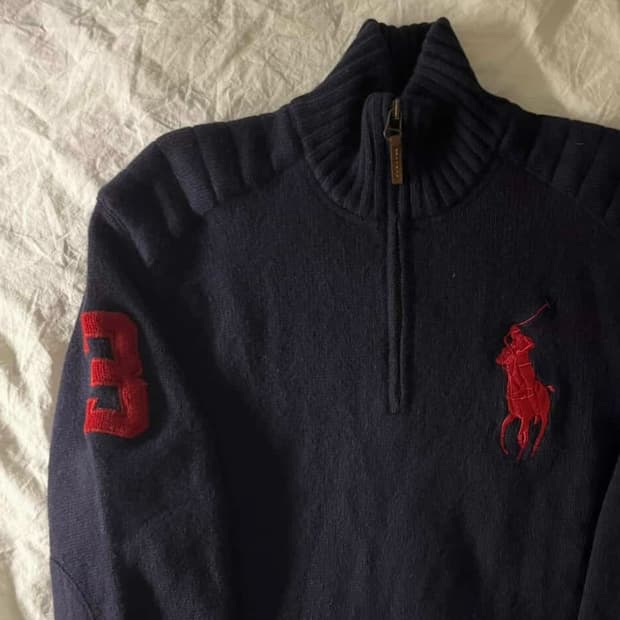 폴로 빅포니 울 니트집업 네이비