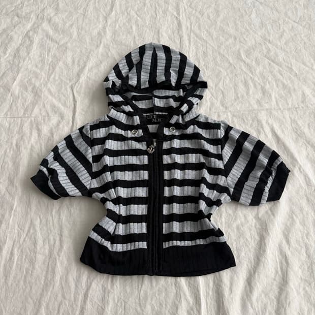 세실맥비 단가라 크롭 반팔 후드집업 