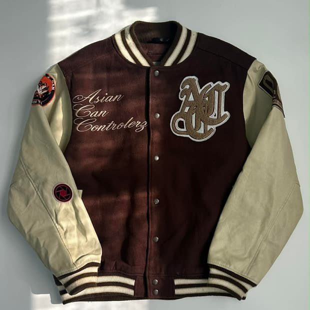 [L] ACC 일제 가죽 브라운 바시티 자켓 점퍼