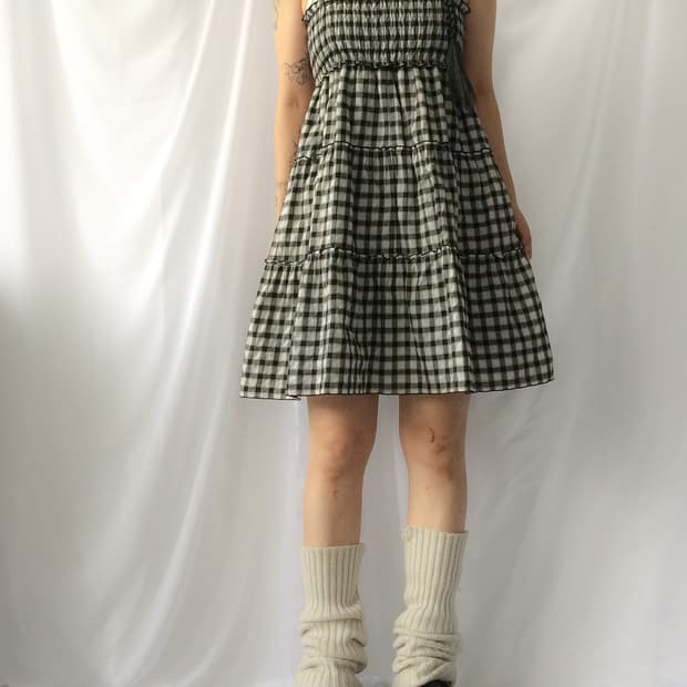 Check pattern layer sleeveless one piece