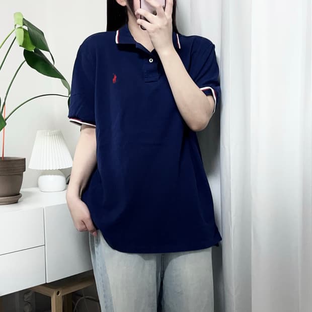 폴로 네이비 / 레드포니 띠줄 반팔카라티 [ L ]
