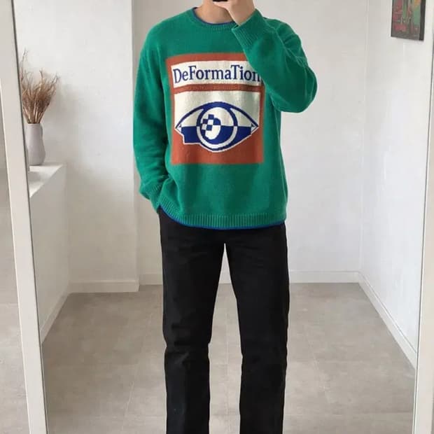 ZIO SONGZIO DeFormation 그래픽 니트/그린/오버핏