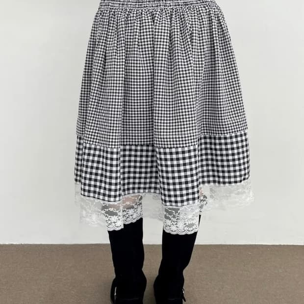 체크 레이어드 스커트