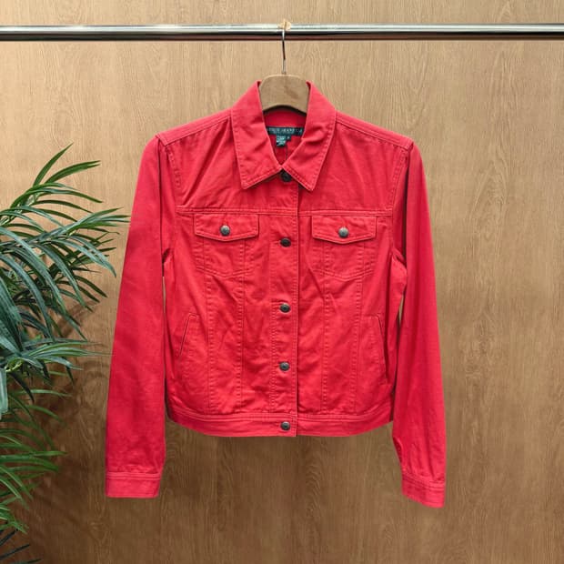 폴로 랄프로렌 트러커 자켓 플랩 포켓 백 로고 패치 디테일 레드