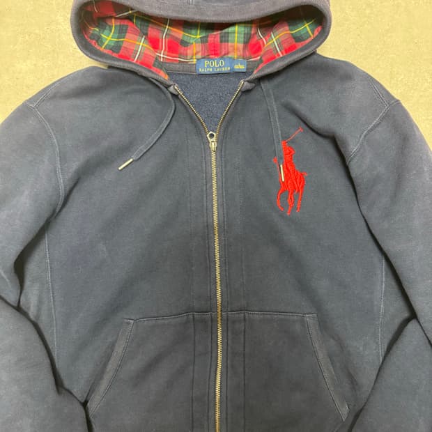폴로 랄프로렌 체크 빅포니 후드집업